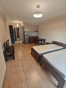 a living room with two beds and a kitchen at Dorbi Recidense in Itʼkhvisi