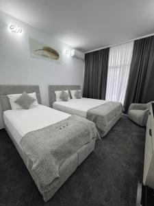 ein Hotelzimmer mit zwei Betten und einer Couch in der Unterkunft Hotel Daly in Ploieşti
