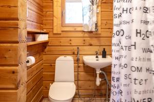 a bathroom with a toilet and a sink at Mökki Kalliola in Puumala +33 photos