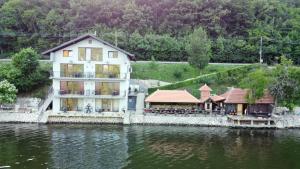 a large building sitting on the side of a river at Dunavska Vila Milosavljevic in Donji Milanovac
