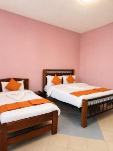 two beds in a room with pink walls at Lesha Park Hotel in Libwezi +12 photos