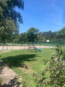 a park with a swing set in the grass at Ostrowo Młyn in Wągrowiec