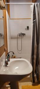 a bathroom with a white sink and a shower at Ecrin de Verdure in Anneyron