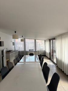 a large conference room with a long table and chairs at Pensiunea Grande Lepsa in Lepşa +27 photos