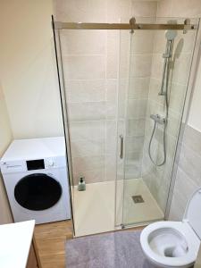 a bathroom with a shower and a toilet at 1A Liberte in Saint-Affrique