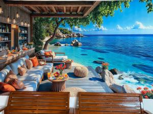 a pool with a view of the ocean at singgah homestay yala2 in Ban Sarong