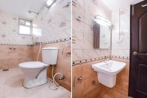 two pictures of a bathroom with a toilet and a sink at Triple Beach Guest House in Benaulim