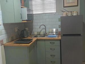 a kitchen with a sink and a refrigerator at Nouvelle Vie Self-catering Accommodation in Reebok