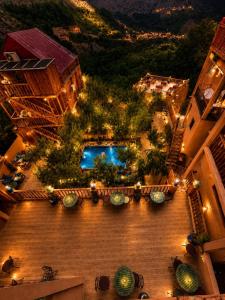 an overhead view of a building with a pool at Afla views in Imlil