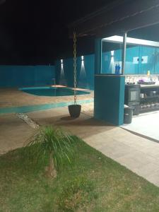 a palm tree in a yard with a swing at Cantinho RMA in Bom Jesus dos Perdões