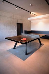 a ping pong table in a room with a ping pong ball at Kleiter´s BERGLERGHÜS in Blaichach