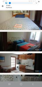 two pictures of a bedroom with a bed and a kitchen at Maison clara 2 rue du centre in Clara