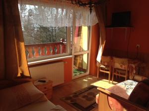 ヴィスワにあるU Wujciaの窓とベッド付きのリビングルーム、