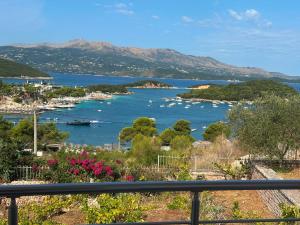 a view of a bay with boats in the water at Vila Athina in Ksamil