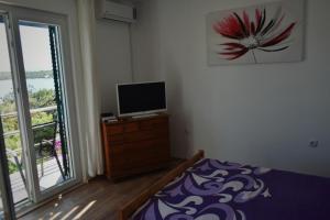 a bedroom with a bed and a tv and a window at Agava in Lovište