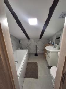 a bathroom with a tub and a toilet and a sink at Villa Ivana in Koper