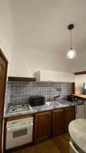 a kitchen with a stove and a sink at Studio in Saint-Martin-Vésubie