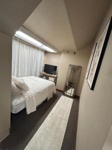ein Schlafzimmer mit einem Bett, einer Leiter und einem Schreibtisch in der Unterkunft Healing Properties in Sioux Falls