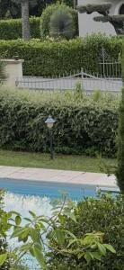a swimming pool with a light in a yard at ARENA D'INTORNO LUXURY e SUITES in Verona