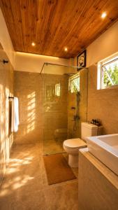 a bathroom with a toilet and a shower and a sink at Greenland Villa Ella in Ella +157 photos