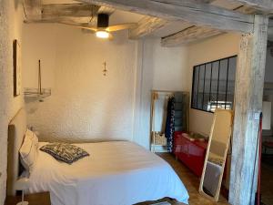 a bedroom with a white bed and a window at Le Cocon du lion in Belfort