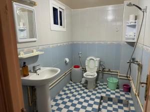 a small bathroom with a sink and a toilet at Omarkad in Taourirt