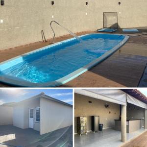 eine Collage von Bildern eines Schwimmbads in der Unterkunft Espaço Vida Nova in Lins