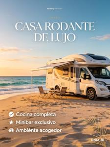 an rv parked on a beach with the ocean at White Queen in El Paredón Buena Vista +4 photos