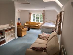 a living room with a couch and a bed at Hidden cottage in Abingdon