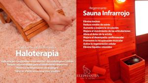 a flyer for a massage room with a massage table at Elephantia Spa Hotel in Villa de Leyva