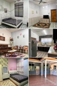 a collage of four photos of a room at KAK JA HomeStay in Paka