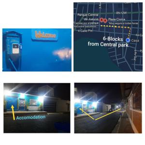 three pictures of a gas station at night at Accomodation Hostal El Pacifico in Juayúa +53 photos