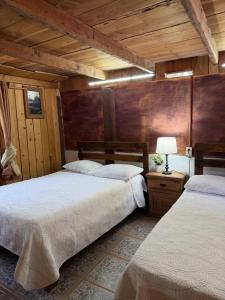 two beds in a room with wooden walls at Villa Olaya Completo in Xilitla +22 photos