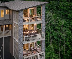 an aerial view of a house with a balcony at Million Dollar Mountain Views in Gatlinburg