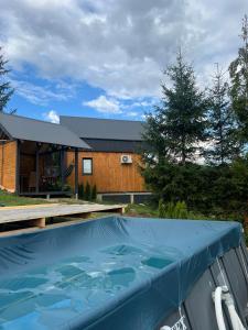 a swimming pool in front of a house at Forest Hills in Yaremche