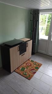 a room with a counter and a rug on the floor at Halte à Veyrac in Lavoûte-sur-Loire