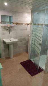 a bathroom with a sink and a shower at Halte à Veyrac in Lavoûte-sur-Loire