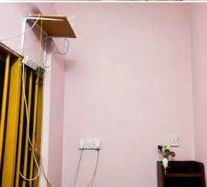 a room with a white wall with flowers on it at Cozy Comfy 2 in Hithadhoo