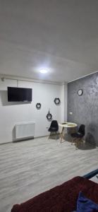 a room with chairs and a table and a tv at apartament 1 camera in Roşu