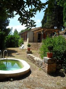 a small pool of water in front of a house at Residenza termale Monte Santo in San Casciano dei Bagni