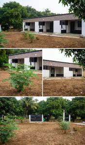 three pictures of a house in four different views at Cité des Nîmes in Bouaké