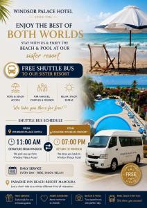 a flyer for the best of both worlds with a white van at Paradise Inn Beach Resort in Alexandria