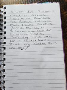 a notebook with handwriting on it at Vale View Apartment, Prestatyn - a stylish town centre flat for couples, solos, contractors and dogs, just a 5 min walk to beach! in Prestatyn