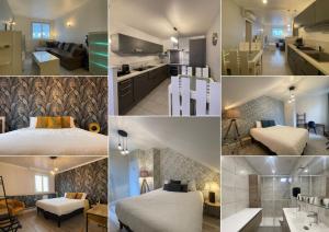 a collage of photos of a hotel room at Logis Hôtel Centrotel et Spa Bulles d'Allier in Montmarault +54 photos