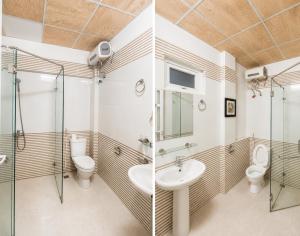 two images of a bathroom with a sink and a toilet at Loankim Homestay in Hue +17 photos