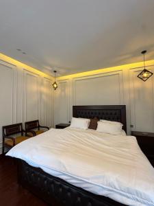 a bedroom with a large white bed with two pillows at Velenburg Retreat in Upper Topa