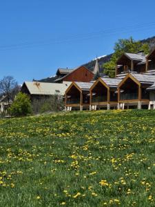 a field of flowers in front of a building at Chalet Chante Guisane in Saint-Chaffrey
