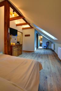 a bedroom with a bed and a tv in a room at Boutique hotel Pod Barborou in Kutná Hora