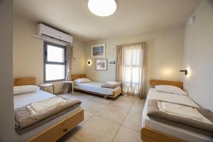a bedroom with two beds and a window at SPNI Ein Gedi Field School in Ein Gedi