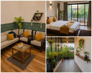 a hotel room with a bed and a couch at Assagaon Studio at Kiara Homes in Assagao